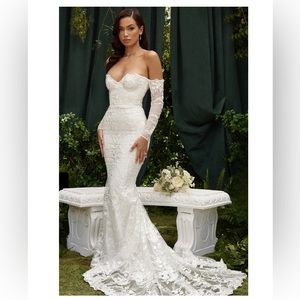 House of CB White Lace Mermaid Wedding Dress Long Sleeve Berta Style